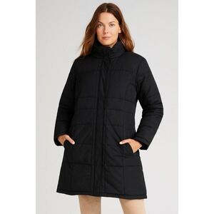 Garnet Hill Coat Black Long Puffer Feather Shaped Down Zip Pockets Outdoor 12